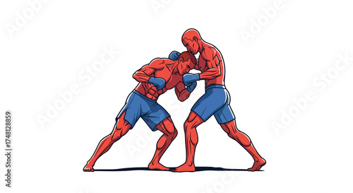 Vibrant Graphic Illustration Depicting Two Muscular Male Fighters in an Intense Combat Sports Clinch