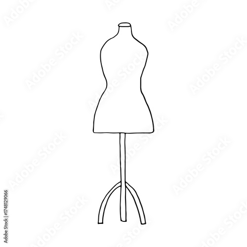 Sewing mannequin. Dressmaker's mannequin for sewing and trying on clothes. Doodle. Vector illustration. Hand drawn. Outline.