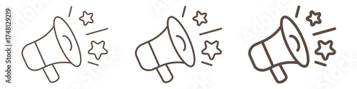 Megaphone with sound line icons set isolated on transparent background. Simple outline loudspeaker symbols perfect for advertising, promotion, announcement, marketing, communication and media themes. 