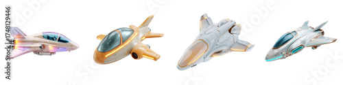 Collection of Futuristic Spaceships on White Background