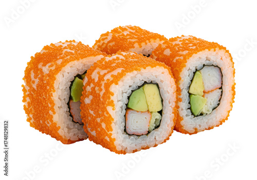 Slika na platnu Isolated set of California sushi rolls with fish roe, avocado and crab, Asian fo