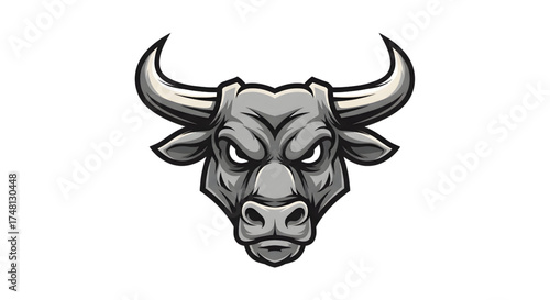 Powerful bull head logo illustration, an icon of strength and determination, perfect for sports team branding, esports, and bold business ventures