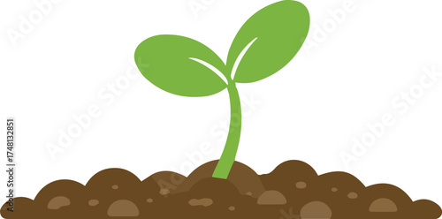 Simple vector illustration of a green sprout growing from the earth, symbolizing new life, nature, and beginnings