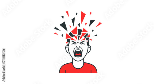 Exploding mind: An illustration of intense anger and emotional distress shown in minimalistic