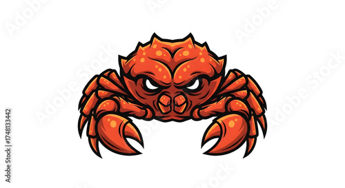 Bold crab mascot with fierce eyes and powerful claws, ideal for gaming logos or seafood branding, dynamic and edgy, ready for action, strong and memorable design