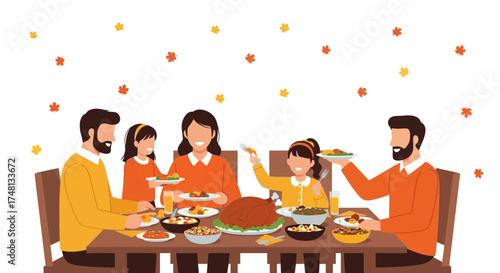 Family Sharing a Thanksgiving Meal Together in a Warm and Festive Atmosphere Illustration