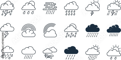 Vector art of weather forecast icon set collection of different weather condition symbols