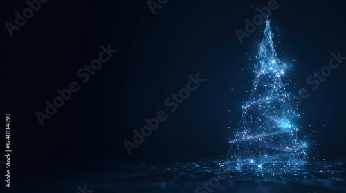 digital glowing tech christmas tree on blue background	
