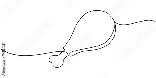 Fried chicken drumstick continuous one line drawing of white background with minimalist outline style