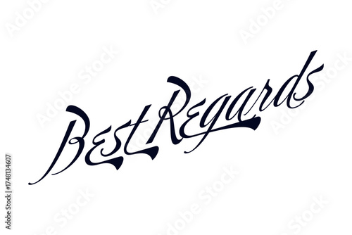 Best Regards - Best Regards words, blue black ink calligraphy, script lettering. Handwritten calligraphic text card vector illustration, isolated on white background
