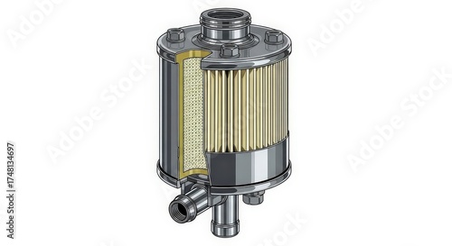 Cutaway view of a cylindrical filter with pleated media.
