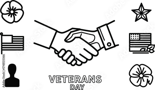 Vector art of veterans day with handshake and poppy flower, honoring military service