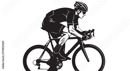 Silhouette of a professional cyclist in full gear, riding a road bike with determination, isolated on transparent background