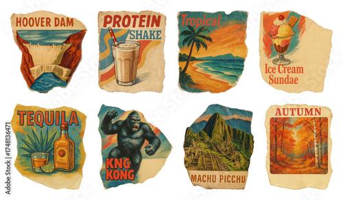 PNG Vintage travel-themed collage, element set on transparent background