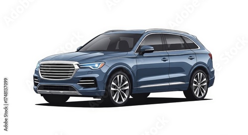 Blue SUV car on a white background, front side view.