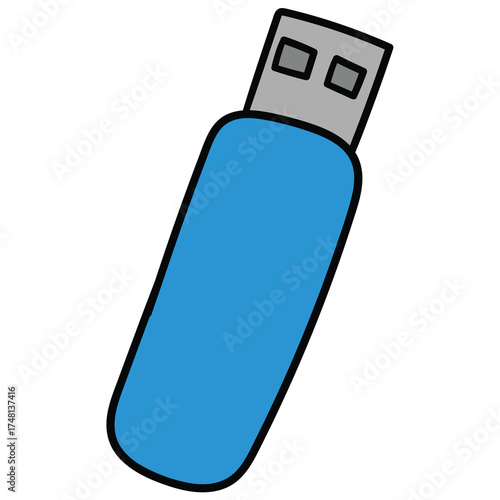 Hand-drawn cartoon blue USB flash drive on a white background.