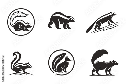 Minimalist african skunk icon set in black and yellow
