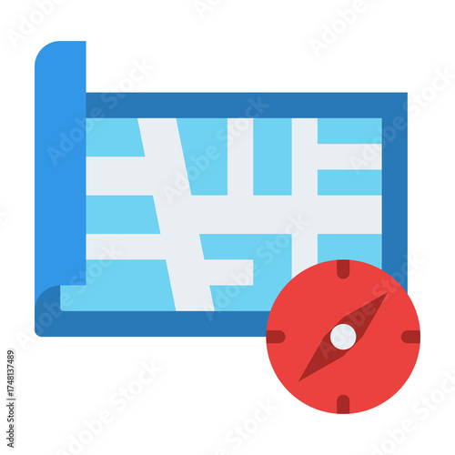 A Flat Icon Representing A Map And A Compass With A Transparent Background Perfect For Navigation And Location Services Related Content