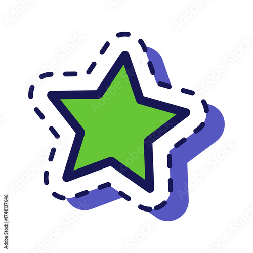A Green Star Shape Icon With Blue Outline And Dashed Border On A Transparent Background