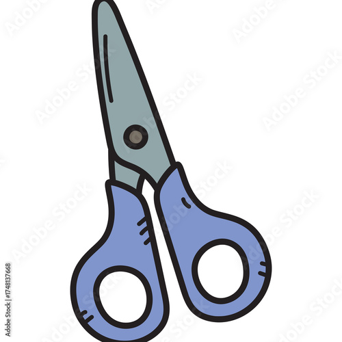 A Hand Drawn Blue and Gray Scissors Icon With a Transparent Background Perfect for Crafting and Office Supplies Projects