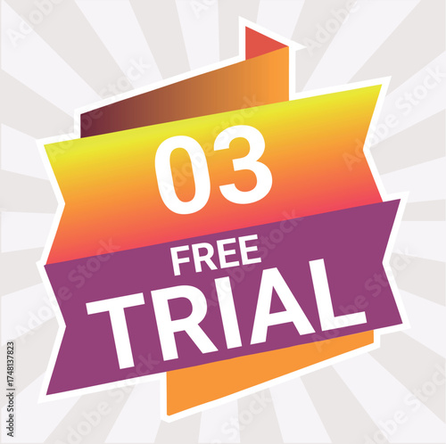 Colorful ribbon banner displaying the text 03 free trial promotion