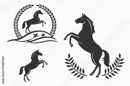 Vintage horse silhouette icon set minimalist design