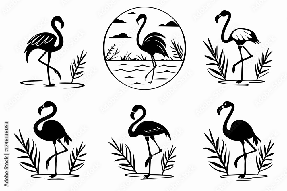 Fototapeta premium Minimalist watercolor flamingo icon set