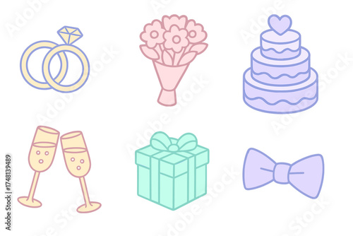 Pastel colored icons for wedding and celebration events