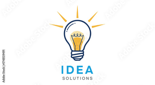 A glowing light bulb with the words idea solutions below it, symbolizing innovation and creativity, isolated on transparent background