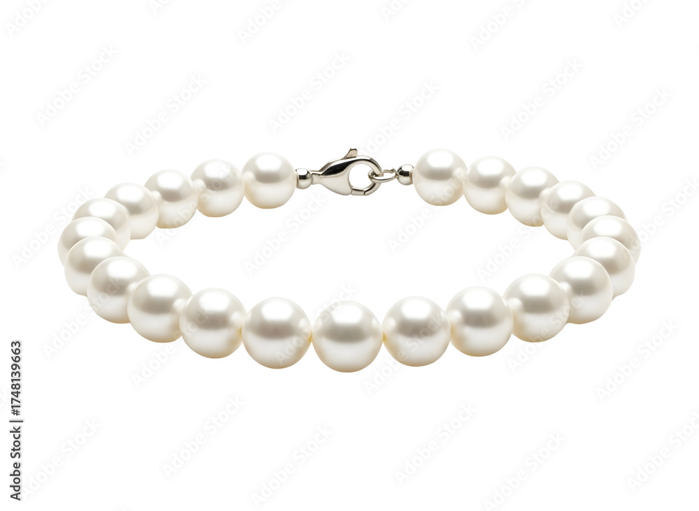 Obraz premium Elegant white pearl bracelet with silver clasp isolated on transparent background