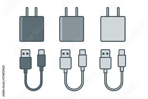 Set of generic power adapters and charging cables for mobile electronic devices