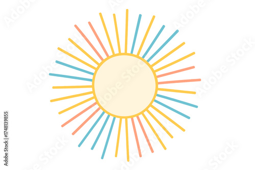 Abstract colorful sunburst design with bright radiating rays and central circle shape