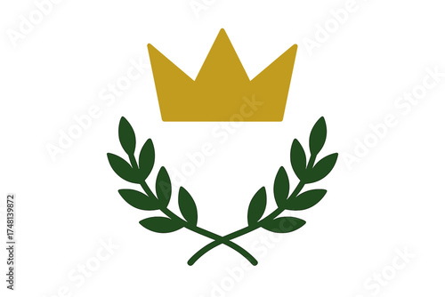 Golden crown above a crossed laurel wreath symbolizing victory and royalty