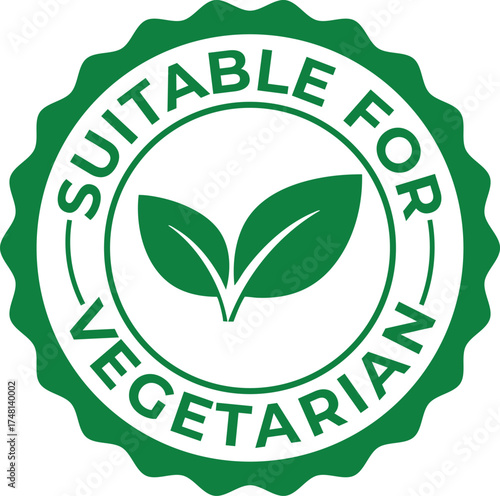 Suitable for vegetarian label green vector badge with leaves isolated on white background
