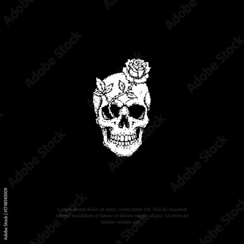 floral skull pixel art dystopia