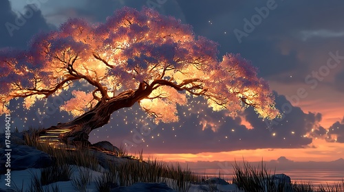 Magical glowing tree fantasy art high resolution picture