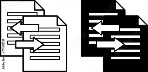 Transfer Icons. Black and White Vector Illustrations. Moving Files from One Location to Another. Download Concept