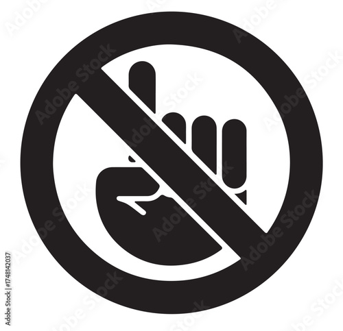 Prohibition sign with hand pointing up simple black vector icon for restriction and warning isolated on white background