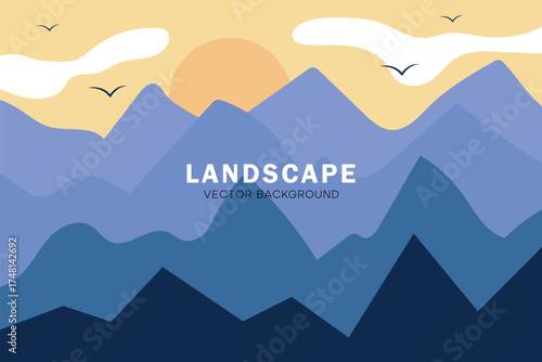 Landscape with mountains and sun. Sunrise