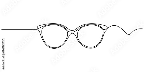 Sunglasses continuous one line drawing and eye glasses isolated outline flat vector illustration. Glasses symbol. Sunglasses icon continuous one line drawing. Editable outline