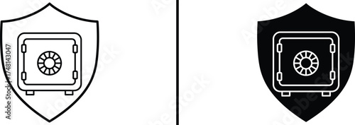 Safe Vault on Shield Icon, Financial Security Protection Vector