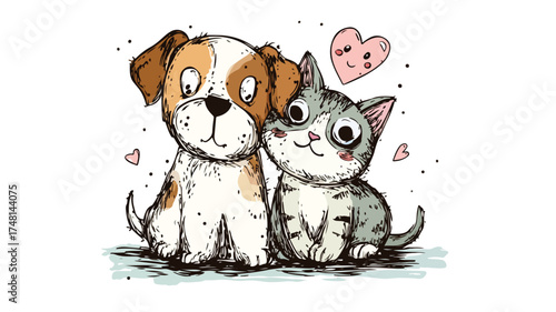 Adorable Cartoon Puppy and Kitten Cute Pets Kawaii Animals