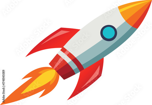 realistic flying rocket icon vector on transparent.