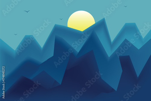 Mountains landscape. Morning wood panorama and mountains silhouettes