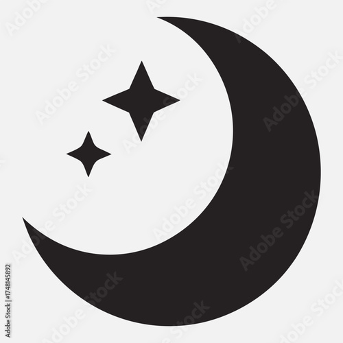 “Minimal Crescent Moon and Stars Vector Illustration