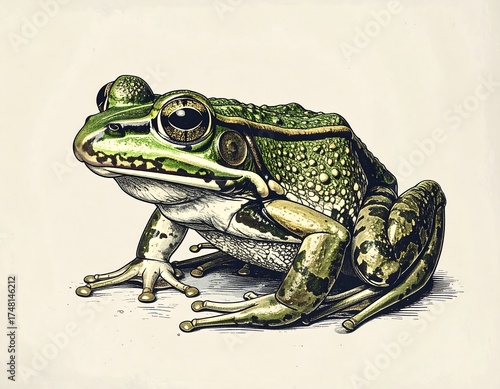 Detailed illustration of a green frog