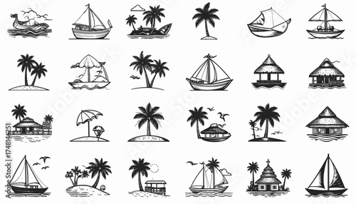 Tropical Paradise Icons Island Getaway Vector Set for Travel Designs