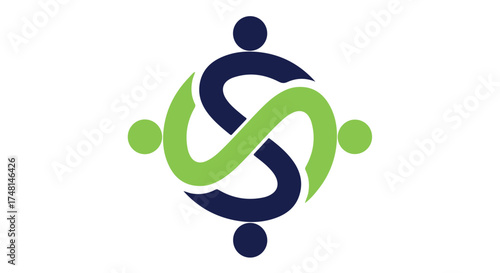 Abstract logo symbolizing connection and collaboration, featuring intertwined shapes and human figures isolated on transparent background