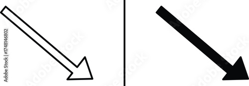 Downward Right Arrow Icon, Decline or Direction Symbol Vector