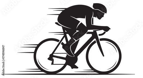 Silhouette of a cyclist in a racing position on a road bike, emphasizing speed and aerodynamic form, isolated on transparent background